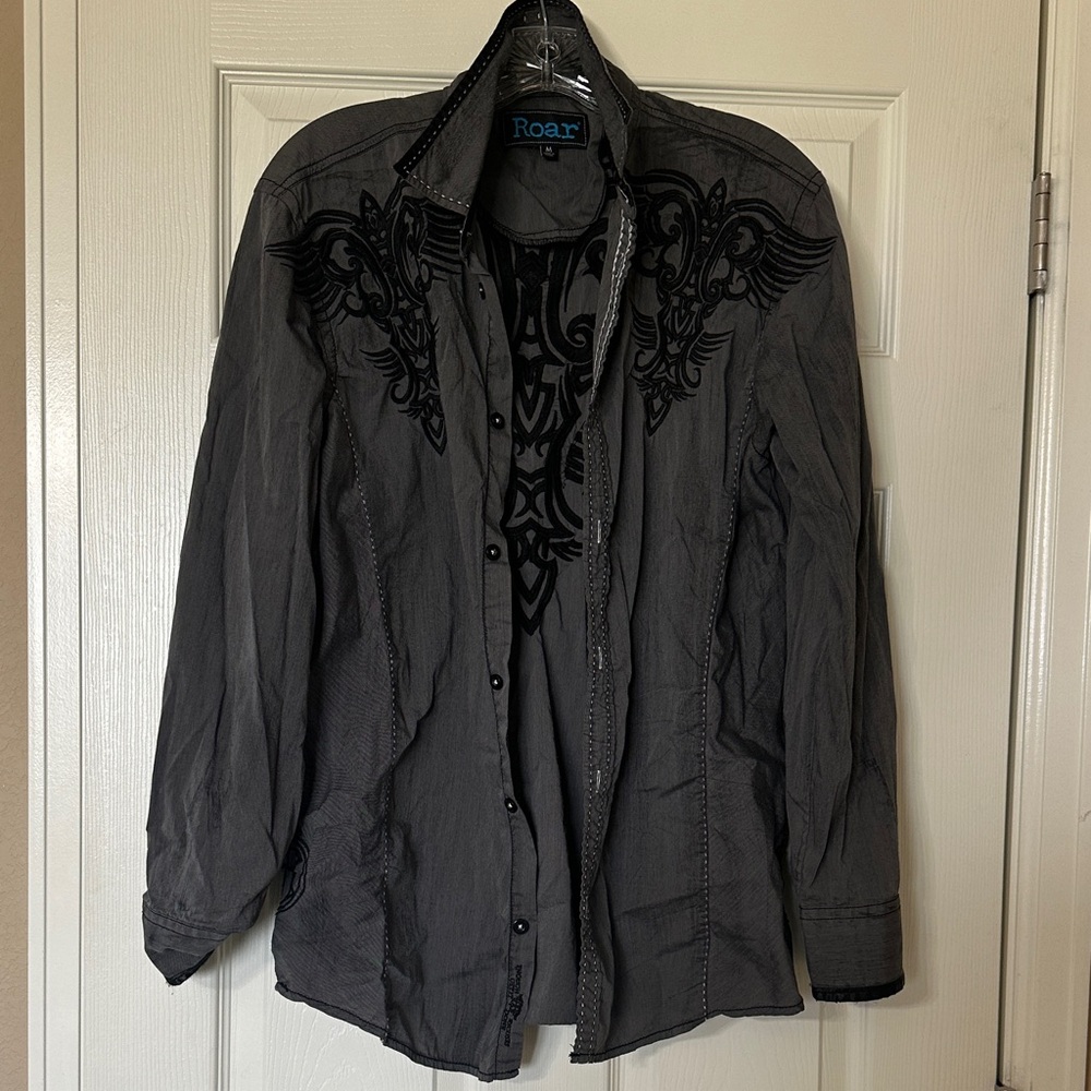 Roar Men's Charcoal Embroidered Shirt Jacket